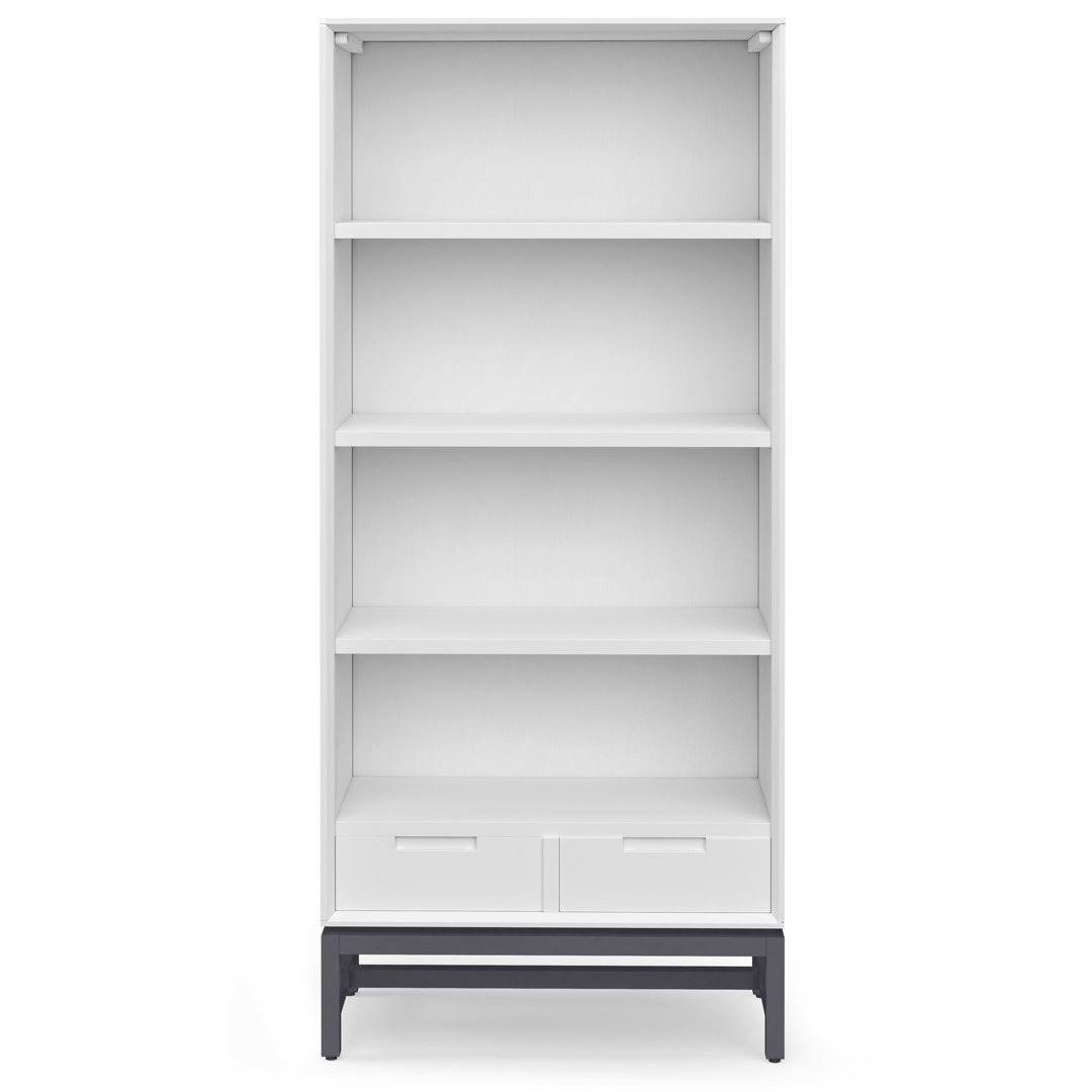 Banting 30"W Solid Wood 4 Shelf Industrial Bookcase with 2 Drawers, Adjustable Shelves, and Metal Base